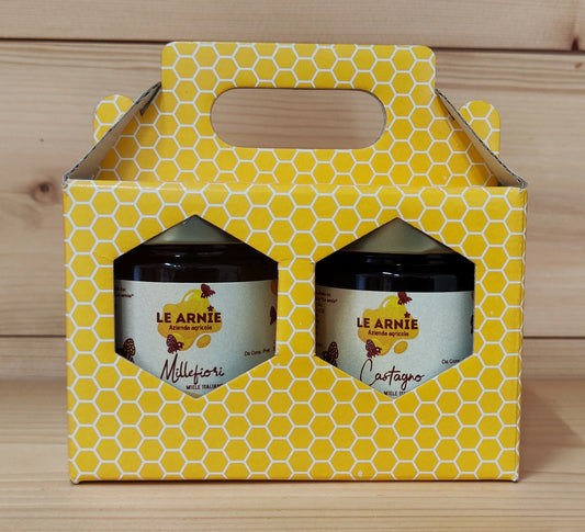 Confezione regalo due vasetti da 250g miele di Millefiori e Castagno